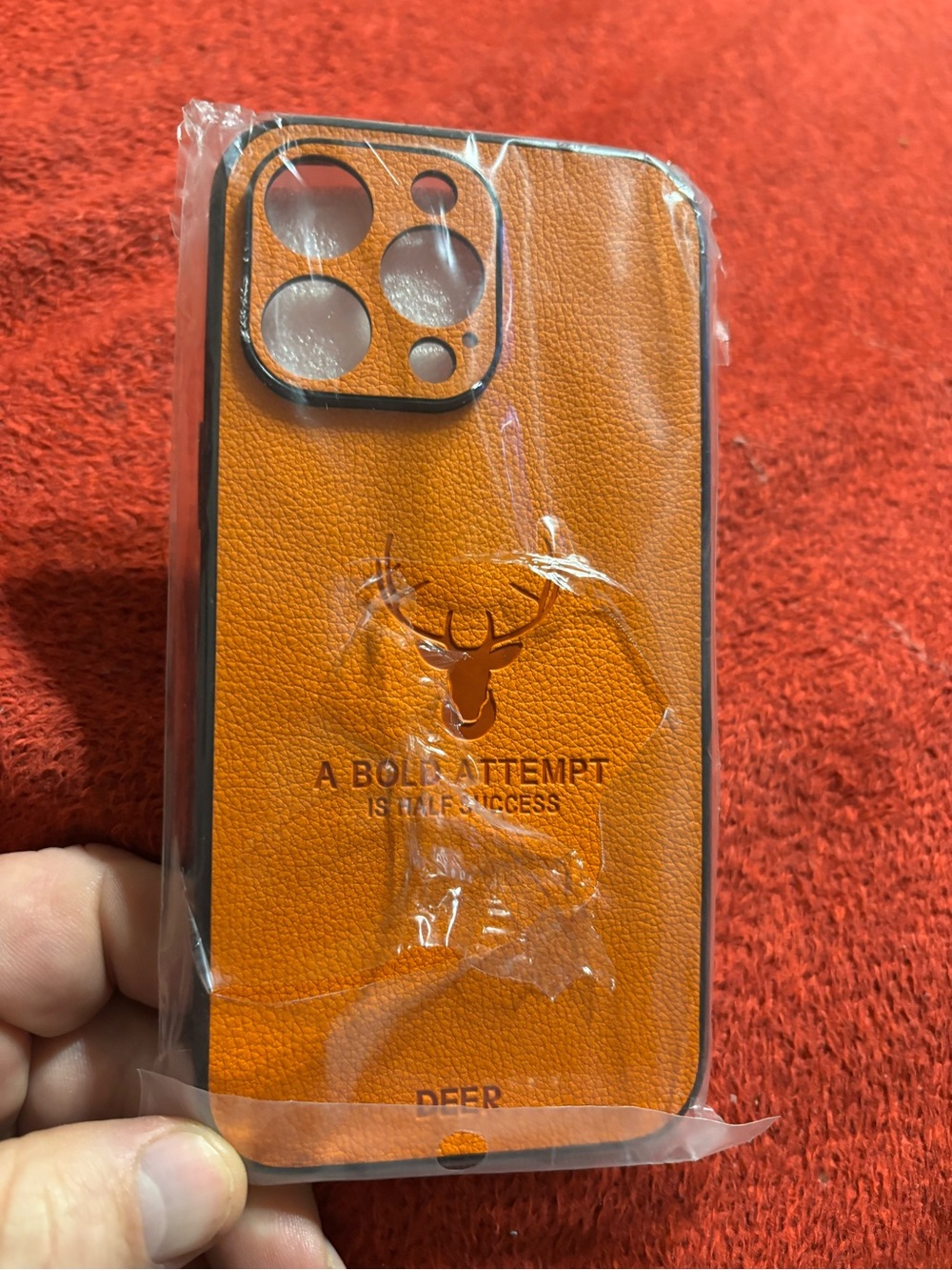 iPhone 15 pro Max Twick Faux Leather case , Deer home design at back of case New